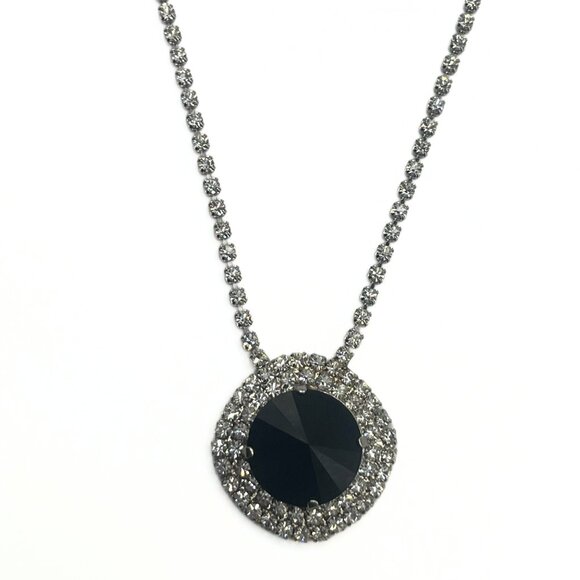 Handcrafted Rhinestone Shiny Silver Chain Swarovski Black Crystal Necklace Luxe - Picture 9 of 10